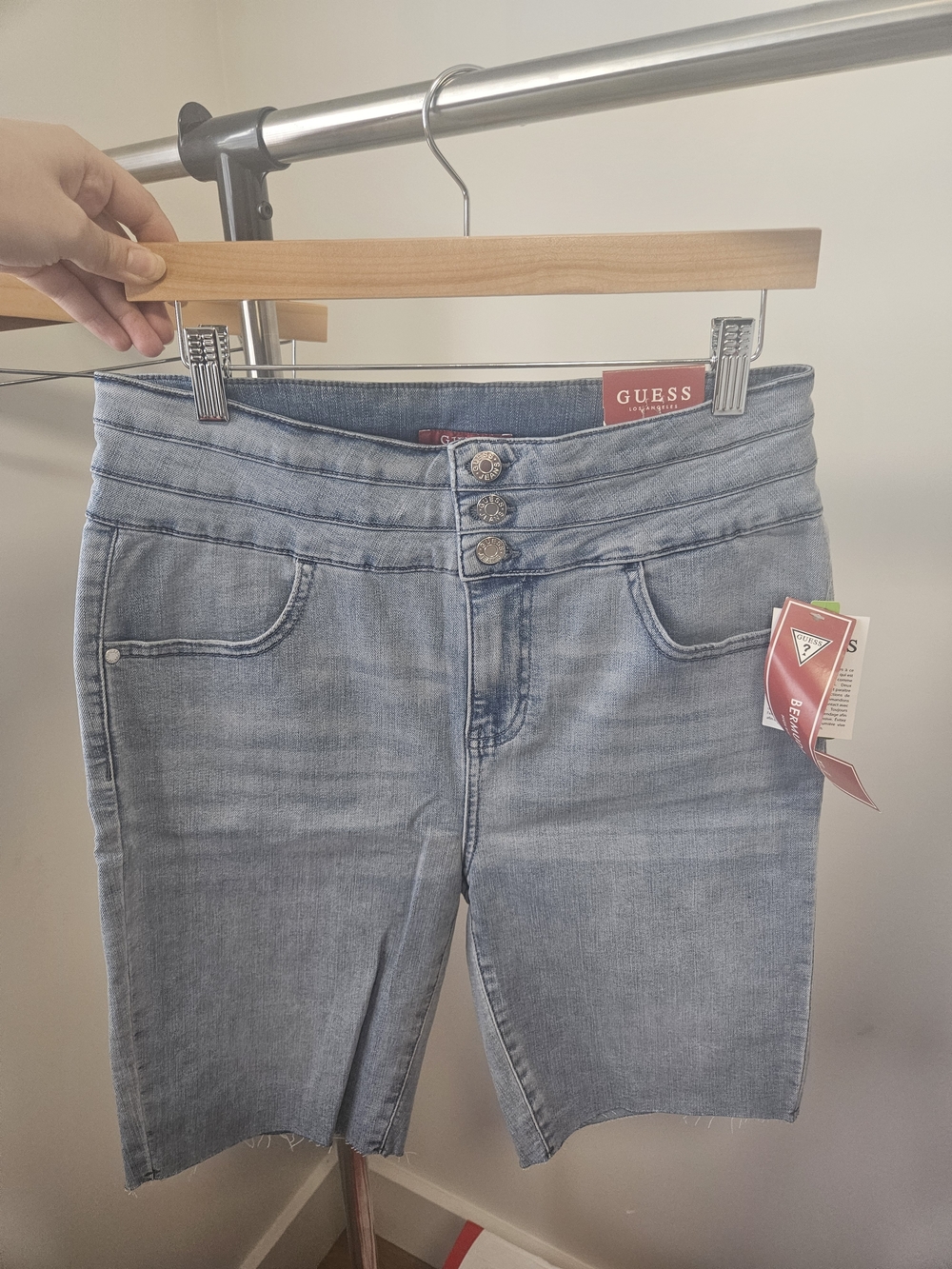 GUESS Light Wash High Waisted Denim Bermuda Shorts
